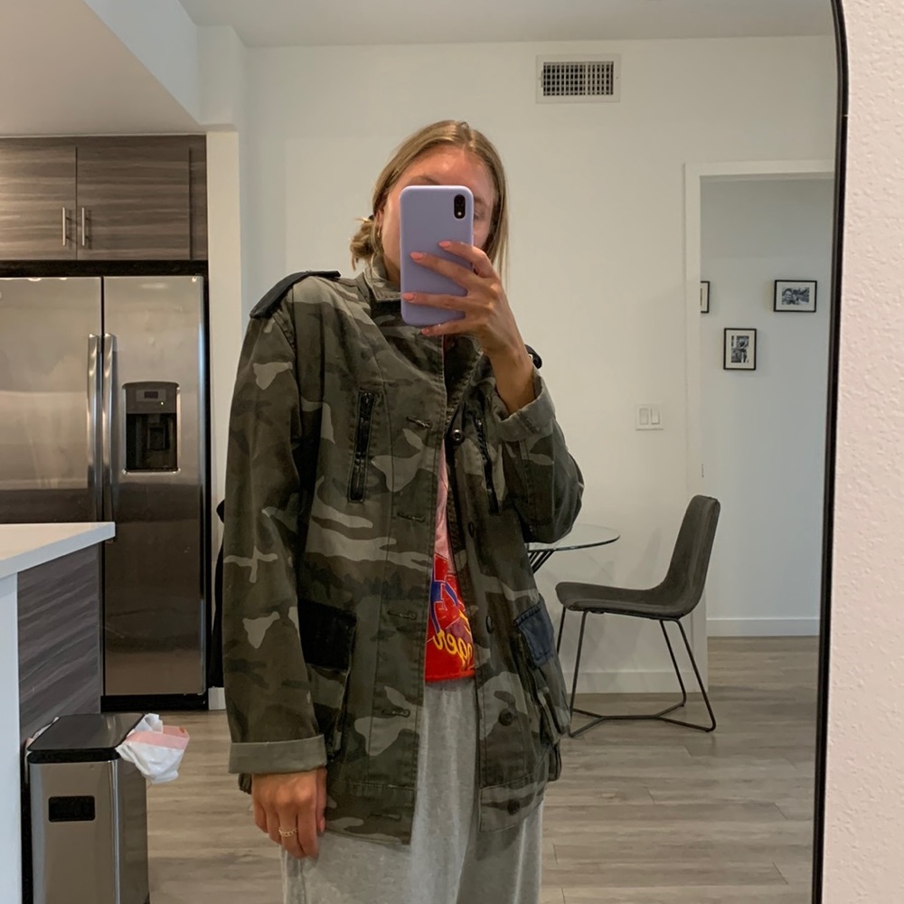 Urban outfitters camo jacket with leather detailing